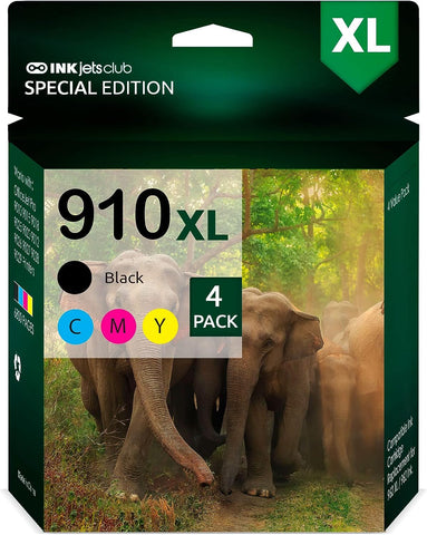 HP 910XL Ink Combo 4 Pack Cartridges, Black, Cyan, Magenta, Yellow. Works with OfficeJet Pro 8035e 8025e 8025 8022 8028 8035 8020 8015 Printers.