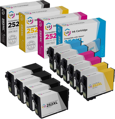 LD Products Replacements for Epson 252XL Ink Cartridges Combo Pack (4 Black, 2 Cyan, 2 Magenta, 2 Yellow) High Yield 10-Pack Bundle for use in Workforce WF-3620, WF-2640, WF-7110, WF-7610, WF-7620