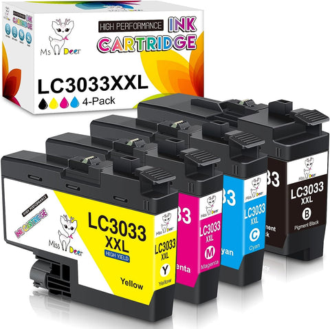 MS DEER Compatible LC3033 BK/C/M/Y Ink Cartridges Replacement for Brother LC3033XXL LC 3033 XXL LC3035 3035 Super High Yield Work for Brother MFC-J995DW MFC-J805DW MFC-J815DW MFCJ995DW Printer 4-Pack