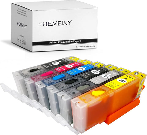 HEMEINY Compatible Refillable Ink Cartridge Replacement for Canon PGI-250 CLI-251 PGI-250XL CLI-251XL,Works with Pixma MG7520 MG7120 IP8720 MG6320 Printer- PGBK BK C M Y GY 6 Colors