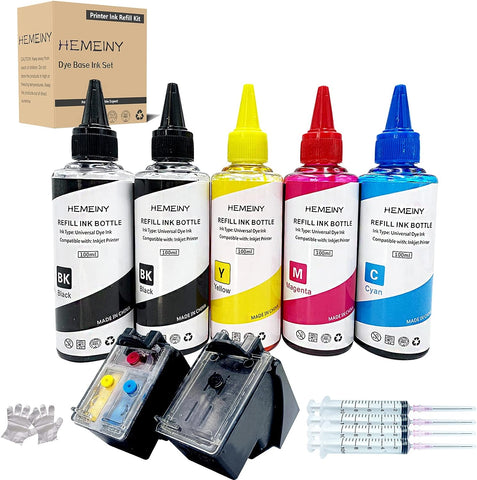 HEMEINY 64XL Ciss Ink Cartridges and Ink Refill Bottles Compatible with HP Envy Photo 6220 6230 6232 6252 6258 7120 7132 7155 7158 7200 7800 7822 7830 7855 7858 7900 7255e 7955e 7958e 7900e Printer