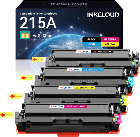 INKCLOUD Compatible 215A with Chip Toner Cartridge Replacement for HP 215A W2310A W2311A W2312A W2313A Works with HP Color Pro MFP M182nw M183fw M182 M183 M155 Printers (4-Pack)