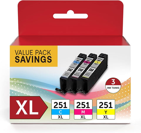 CLI-251XL Compatible Ink Cartridge Replacement for Canon 251 Ink Cartridges Combo Pack High Yield Use to PIXMA MX922, MG5420, MG5520, MG5522, MG6320, MG6620, MG7520, iP7220 Printer (3 Pack)