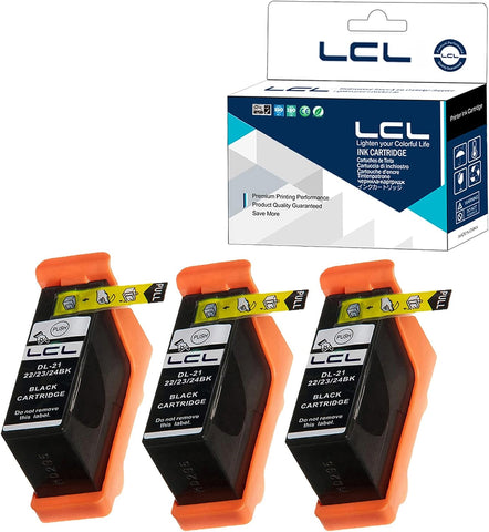 LCL Compatible Ink Cartridge Replacement for DELL 21 Y498D 330-5275 V313 V313W V515W P513W P713W V715W (Black 3-Pack)