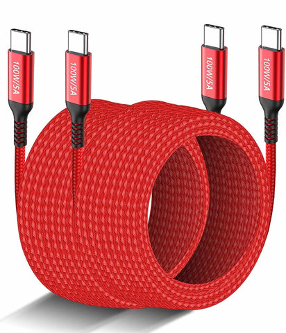 10FT Long USB-C to USB-C Cable 100W 2-pack, Type-C 20V/5A Fast PD Charger Braided Cord for MacBook Pro, iPad Pro/iMac Air, Samsung Galaxy S23 S22 Note 20 10, Tab S7, OnePlus 9,Sony PS5,iPad Mini 6,Red