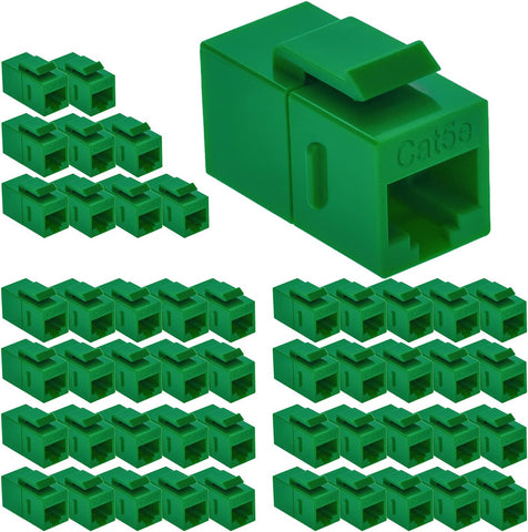 Beszin Cat.5E RJ45 Inline Coupler with Keystone Latch, Female-Female (50-Pack, Green)