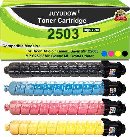 Juyudow Toner Cartridge Compatible for Ricoh Aficio Lanier Savin MP C2503 C2003 C2004 C2504 (4P, BK, C, Y, M) Part#: 841918 841919 841920 841921 High Yield