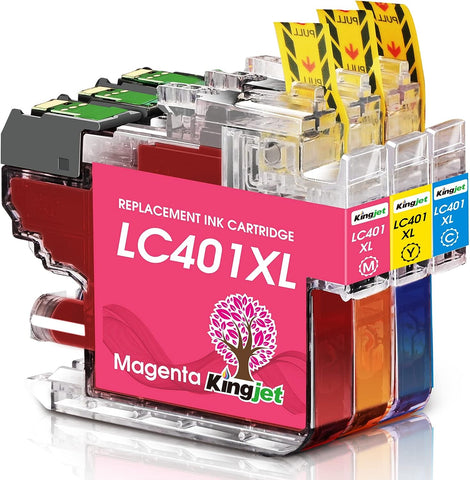 Kingjet Compatible LC401XL Ink Cartridges for Brother Printer Replacement for Brother LC401 LC401XL LC401 XL for Brother MFC-J1010DW MFC-J1012DW MFC-J1170DW Printer, 3 Pack (Cyan/Magenta/Yellow)