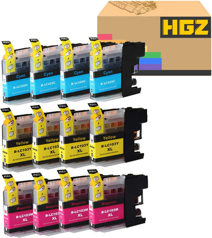 HGZ Compatible Color Ink Cartridge Replacement for LC103 LC103XL Compatible with MFC J870DW J450DW J470DW J650DW J4410DW J4510DW J4710DW J6720 (4 Cyan, 4 Magenta, 4 Yellow, 12 Pack)