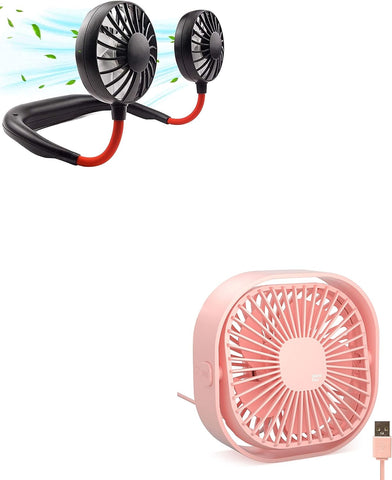 Portable Neck Fan, Hand Free Personal Hanging Neck Sports Fan USB Rechargeable Cooling Head Fan, USB Desk Fan, 360°Rotatable Personal Table Fan, Portable Small Cooling Fan, 4 inch Silent Mini Fan