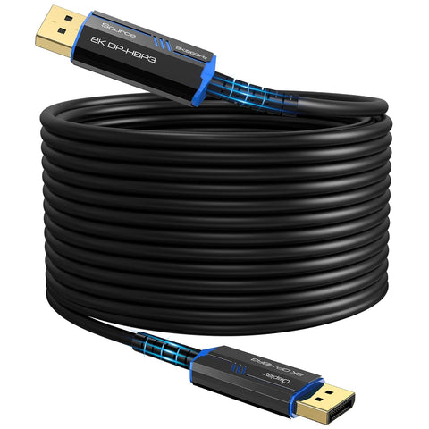 8K Long DP Fiber Optic Cable 50Feet/15m, 8K@60Hz, 4K@144Hz, 32.4Gbps Displayport 1.4 Cable, Gold Plated Connector, Slim and Flexible Cord, Support HBR3, DSC 1.2, HDR10, 3D Visual Effects, VR Headset