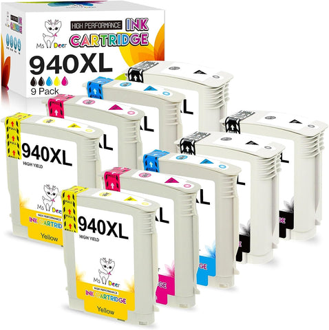 MS DEER Upgraded Compatible 940 Ink Cartridges Replacement for HP 940 XL Combo Pack 940XL for OfficeJet Pro 8500 8500A A909a 8000 A809a A910a Printer (3 Black, 2 Cyan, 2 Magenta, 2 Yellow) 9 Pack