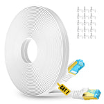 Cat 7 Ethernet Cable 50 ft White,Shielded Solid Flat Internet Network Computer Patch Cord, Faster Than Cat5e/cat6, Durable Cat7 High Speed RJ45 LAN Wire for Modem,Router,Xbox,Gaming - 15 Meters