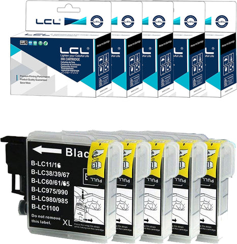 LCL Compatible Ink Cartridge Replacement for Brother LC61 LC-61 LC65 LC61BK LC65BK DCP-J140W 145C 165C 185C 195C 197C 365CN 375CW 535CN 585CW 595CN (5-Pack Black)