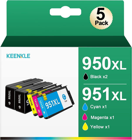 KEENKLE 950XL 951XL Ink Cartridges (5 Pack) Replacement for HP 950XL 951XL Combo Work with Pro 8600 8610 8620 8625 8100 8630 8660 Printer