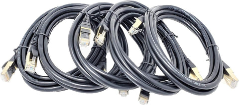 Micro Connectors, 7 Feet Cat8 SFTP RJ45 Patch 26AWG Cable (Black) 5-Pack (E12-007B-5)