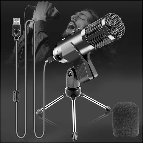 ProaStar USB Microphone, USB Plug&Play Computer Microphone, with Tripod Stand, 192KHZ/24BIT PC Condenser Microphone for Recording Streaming YouTube Zoom Podcasting Computer (Black)
