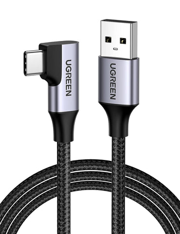 UGREEN USB C Cable 3.0 Fast Charge, 5Gbps USB A to USB C Cable Right Angle, Nylon Braided Type C Cord Compatible with Galaxy S10/S10+,LG V60/ V50/ V40/ G8/ G7/ G6, etc. 3.3FT