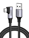 UGREEN USB C Cable 3.0 Fast Charge, 5Gbps USB A to USB C Cable Right Angle, Nylon Braided Type C Cord Compatible with Galaxy S10/S10+,LG V60/ V50/ V40/ G8/ G7/ G6, etc. 6.6FT