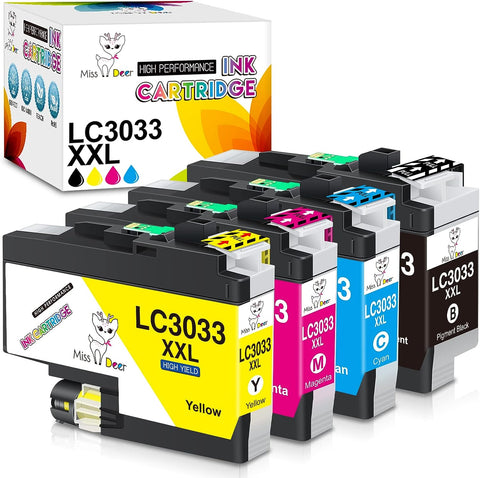 Upgraded Miss Deer LC3033 BK/C/M/Y Ink Cartridges Compatible Replacement for Brother LC 3033 XXL LC3033XXL LC3035 LC3033BK High Yield for MFC-J995DW MFC-J805DW MFC-J815DW Printer (1BK/1C/1M/1Y) 4 Pack