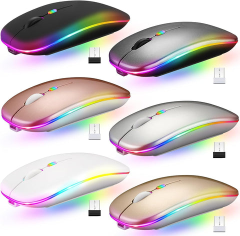 Kanayu 6 Pack LED Wireless Mouse 2.4G Rechargeable Wireless Silent Mouse Portable USB Optical Computer Mouse 3 Adjustable DPI Laptop Mouse with USB Receiver for Laptop PC Computer Desktop, 6 Colors