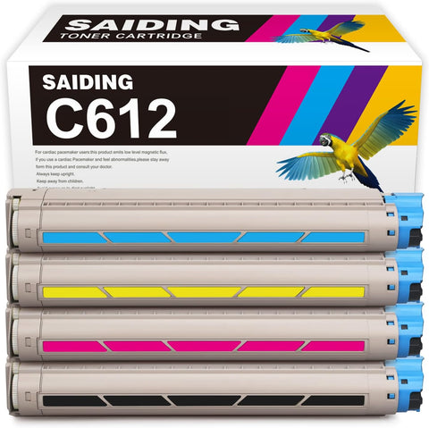 SAIDING Compatible Toner Cartridge C612 46507504 46507503 46507502 46507501 Replacement for Oki C612 C612dn c612n (1Black 1Cyan 1Magenta 1Yellow)