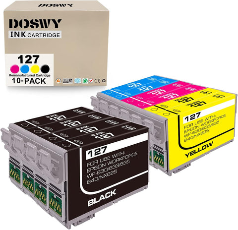 Doswy 10 Packs T127 Remanufacture Ink Cartridge Replacement for Epson 127 T127 use for Workforce 545 845 645 WF-3540 WF-3520 WF-7010 WF-7510 WF-7520 NX530 NX625 (4 Black 2 Cyan 2 Magenta 2 Yellow)