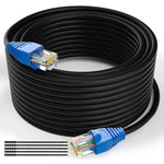 Cat6 Outdoor Ethernet Cable 75 Feet, Cat 6 Heavy Duty Internet Cord, Waterproof, Direct Burial, in Wall, POE, Network, Indoor, PVC & LLDPE UV Double Jackets, Supports Cat6 Cat5e Cat5 with 25 Ties