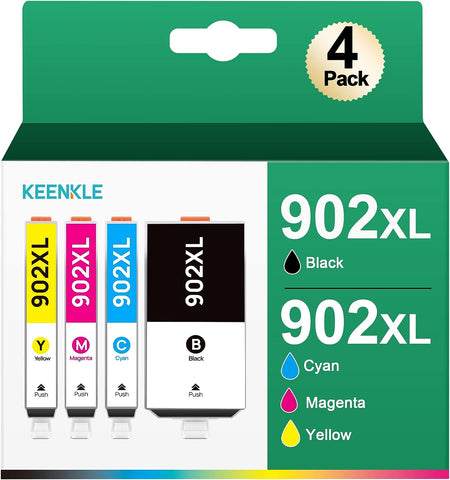 902XL Ink Cartridge for HP Printers for HP 902XL Ink Cartridge Combo Pack| 902 902XL Use with Officejet 6978 6968 6962 6958 6970 6950 6960 Printer Tray (Black, Cyan, Magenta, Yellow, 4 Pack)