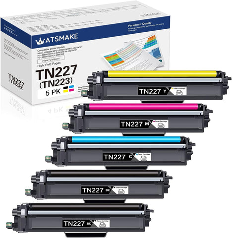 ATSMAKE TN227 TN223 Toner Cartridge Compatible for Brother TN227 TN223 Toner Replacement for Brother MFC-L3770CDW MFC-L3710CW MFC-L3750CDW HL-3210CW HL-3270CDW HL-3290CDW(5PK 2BK 1C 1M 1Y)