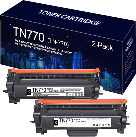 Compatible 2-Pack TN770 TN-770 TN 770 Super High-Yield Toner Cartridge Black Replacement for Brother HL-L2370DW HL-L2350DW HL-L2390DW MFC-L2750DW MFC-L2710DW Printer Toner.