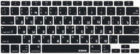 XSKN Russian/English Language Black US Version Silicone Keyboard Cover Skin Compatible with 2020 New MacBook Air 13.3 inch A2179 A2337 with Touch ID Retina Display Keyboard