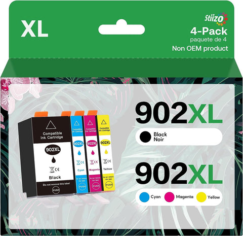 902XL Ink Cartridges Combo Pack Compatible for HP 902 XL Work with HP Officejet Pro 6978 6960 6962 6968 6970 6954 6958 6950 6951 Printers (Black, Cyan, Magenta, Yellow, 4 Pack, High Yield)