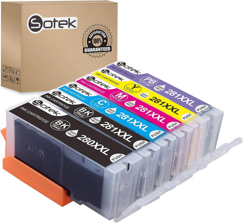 Sotek Compatible PGI-280XXL CLI-281XXL 280XL 281XL 280 281 Ink Cartridges, Use with PIXMA TS9120 TS8120 TS8220 TS8320 TS8322 TS9120 TS8100 TS8200 TS8300 Printers (with Photo Blue)