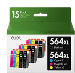 564XL Ink Cartridges Combo Pack Replacements 564 XL Ink for HP564 Compatible for HP PhotoSmart 7520 6520 5520 DeskJet 3520 3521 OfficeJet 4620 4622 Printer (15 Pack,6 Black,3 Cyan,3 Magenta,3 Yellow)