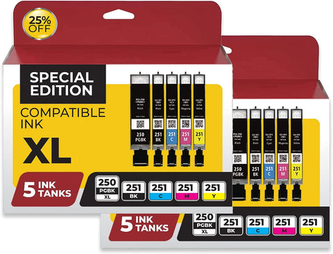 INKjetsclub Compatible Replacement for Canon PGI250 XL & CLI251 XL Combo Pack Printer Ink Cartridges - Works Great with Canon PIXMA MX922, MG5520, MG7520 and More Printers (10 Pack Canon PGI 250 Ink)