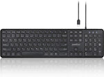 Perixx PERIBOARD-210C Wired Full-Size USB C Keyboard with Quiet Scissor Keys - Compatible with Mac, iPad, Windows, Chromebook, Tablets, Desktop, and Laptops - Black - US English (PB-210CBUS-11729)