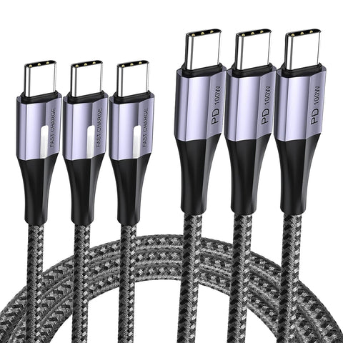 Bawofu 5A Fast Charging 100W Type C Cable, (3-Pack 6.6feet) Type C to Type C Nylon Braided Data Sync Transfer Cord Compatible with MacBook Pro, iPad Pro Samsung Galaxy S21 S21+ S20 Note20