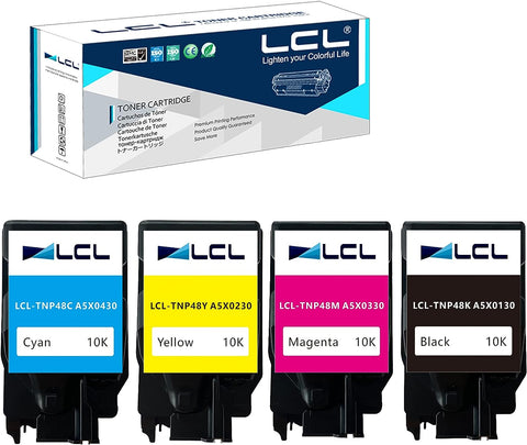 LCL Compatible Toner Cartridge Replacement for Konica Minolta TNP48 TNP-48 TN48K TN-48K TN48C TN48M TN48Y A5X0130 A5X0430 A5X0330 A5X0230 High Yield BizHub C3350 C3850 (4-Pack KCMY)