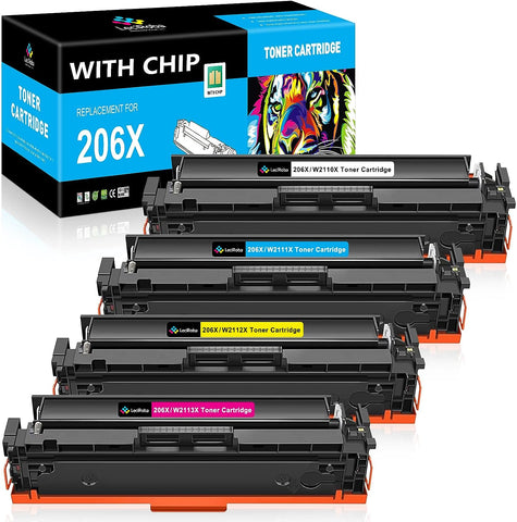 LeciRoba Compatible 206X (with Chip) Toner Cartridges High Yield Replacement for HP 206X W2110X 206A W2110A for HP Pro MFP M283 M283FDW M255 M255DW M283CDW Printer (Black Cyan Yellow Magenta)