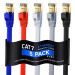 Cat 7 Ethernet Cable 50 ft - with a Flat, Space-Saving Design High-Speed Internet & Network LAN Patch Cable, RJ45 Connectors - [50ft / Multicolor / 5 Pack] - Perfect for Gaming, Streaming, and More!