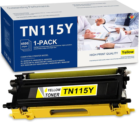 High Yield TN-115 TN115 1-Pack Yellow Toner Cartridge, LVE Compatible TN115Y TN-115Y Toner Cartridge Replacement for DCP-9042CDN MFC-9450CDN HL-4040CDN HL-4040CDW MFC-9840CDW Printer (TN 115 Toner)