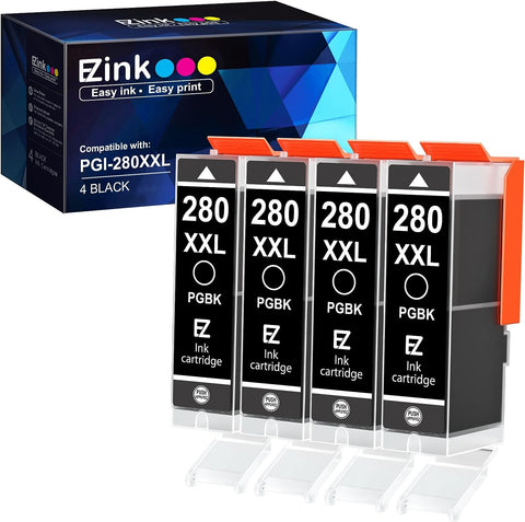 E-Z Ink (TM Compatible Ink Cartridge Replacement for Canon PGI-280XXL PGI 280 XXL Compatible with PIXMA TR7520 TR8520 TS6120 TS6220 TS8120 TS8220 TS9120 TS9520 TS9521C Printer (4 Black)