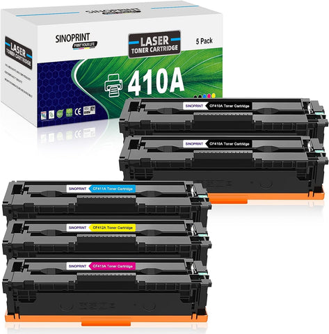 SINOPRINT Compatible Toner Cartridge Replacement for HP 410A CF410A 410X for HP Color Pro MFP M477fnw M477fdw M477fdn M452dw M452nw M452dn M477 Printer (2 Black,Cyan,Yellow,Magenta,5-Pack)