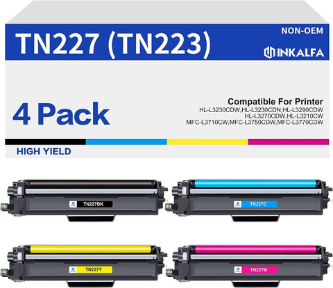 Inkalfa Compatible TN227 Toner Cartridge Replacement for Brother TN227 TN223 TN-227 TN227BK MFC-L3770CDW HL-L3290CDW MFC-L3750CDW MFC-L3710CW HL-L3270CDW Printer (TN-227BK/C/M/Y High Yield 4 Pack)