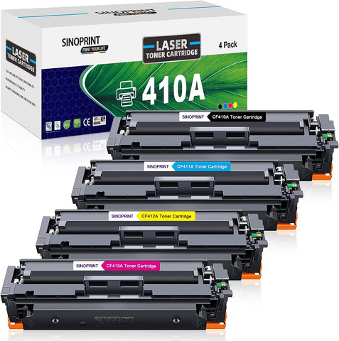 SINOPRINT Compatible Toner Cartridge Replacement for HP 410A 410X CF410A CF411A CF412A CF413A for Color Pro MFP M477fnw M477fdw M477fdn M452dn M452nw M477 Printer (Black Cyan Yellow Magenta, 4-Pack)