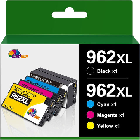 Clorisun 962XL for HP 962XL Ink Cartridges Combo Pack Compatible for HP Ink 962 XL Black and Color Combo Pack Work for OfficeJet Pro 9010 9015 9018 9025 9020 Printers (Black, Cyan, Magenta, Yellow)