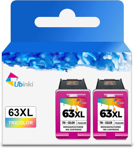 Ubinki 63XL Color Ink Cartridge 2-Pack Replacement for HP Ink 63 HP63 XL HP63xl Color to OfficeJet 3830 4650 4655 5200 5255 5258 Envy 4520 4512 4516 DeskJet 1112 1110 3630 3632 3634 2130 2132 Printer