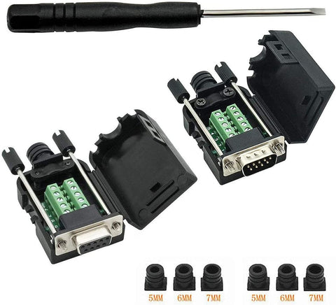 YIOVVOM DB9 Breakout Connector to Wiring Terminal RS232 D-SUB Female and Male Serial Port Breakout Board Solder-Free Module with case