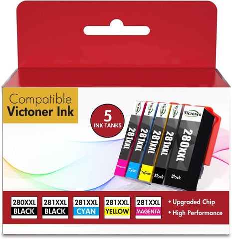 PGI-280 XXL/CLI-281XXL Compatible Ink Cartridges Replacement for Canon 280 281 Ink Cartridges PGI-280XXL CLI-281XXL Ink Canon PIXMA TR8520 TR8620 TS6120 TS6320 TS8220 TS8320 TS9120 Printer (5 Pack)